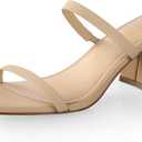 Leevar Square Toe Heeled Sandals for Women - Women's Low Block Heels Sandals - 2.25IN Open Toe Ankle Strap Chunky Heels - Slip on Heeled Sandal Mule- Nude Black Strappy Heels for Party Wedding Dress Shoes, Size 8.5