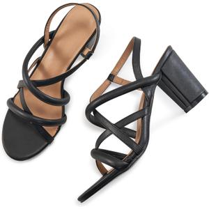 Aomigoct Chunky Heels for Women Prom: Comfortable Strappy Open Toe Heeled Sandals - Ankle Strap Wedding Dress Heel Shoes (7, Black)