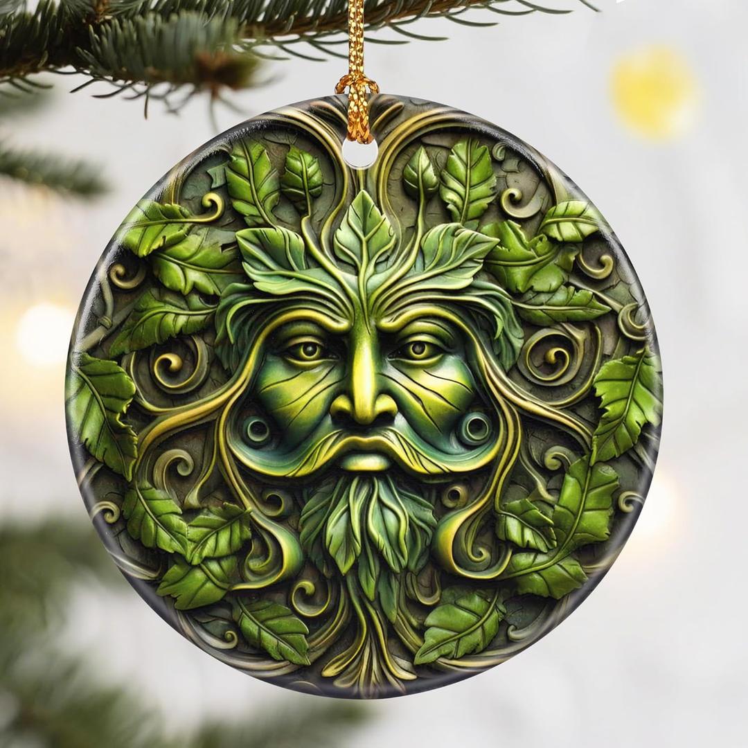 Christmas Ornaments, Dodosky 2.8in Ceramic Plant Ornament, Xmas Decor, Christmas Tree Ornaments, Xmas Decorations for Tree, Holiday Ornament, Gifts for Plant Lovers, Gifts for Men, Gardener (Green Man)