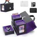 MTG Deck Box, Commander Deck Case Fits 200+ Double-Sleeved Cards, 3-in-1 Magnetic Card Storage Box,Removable Deck Case for TCG/Sports Cards with Handle＆Dice Tray（Black Purple）