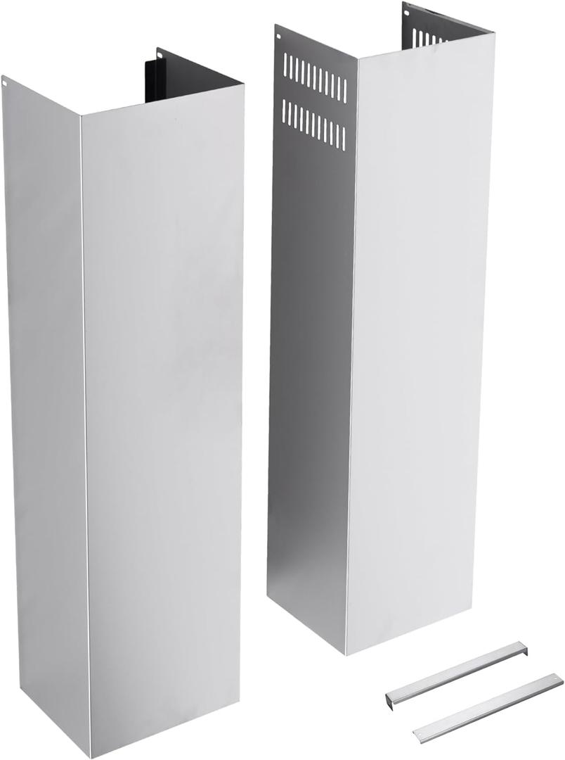 Stainless Steel Chimney Extension for Range Hood Cover Wall-Mount Style (Silver) Adjustable Vent Extender Ceiling Duct Retractable 31.5 inch ~63"