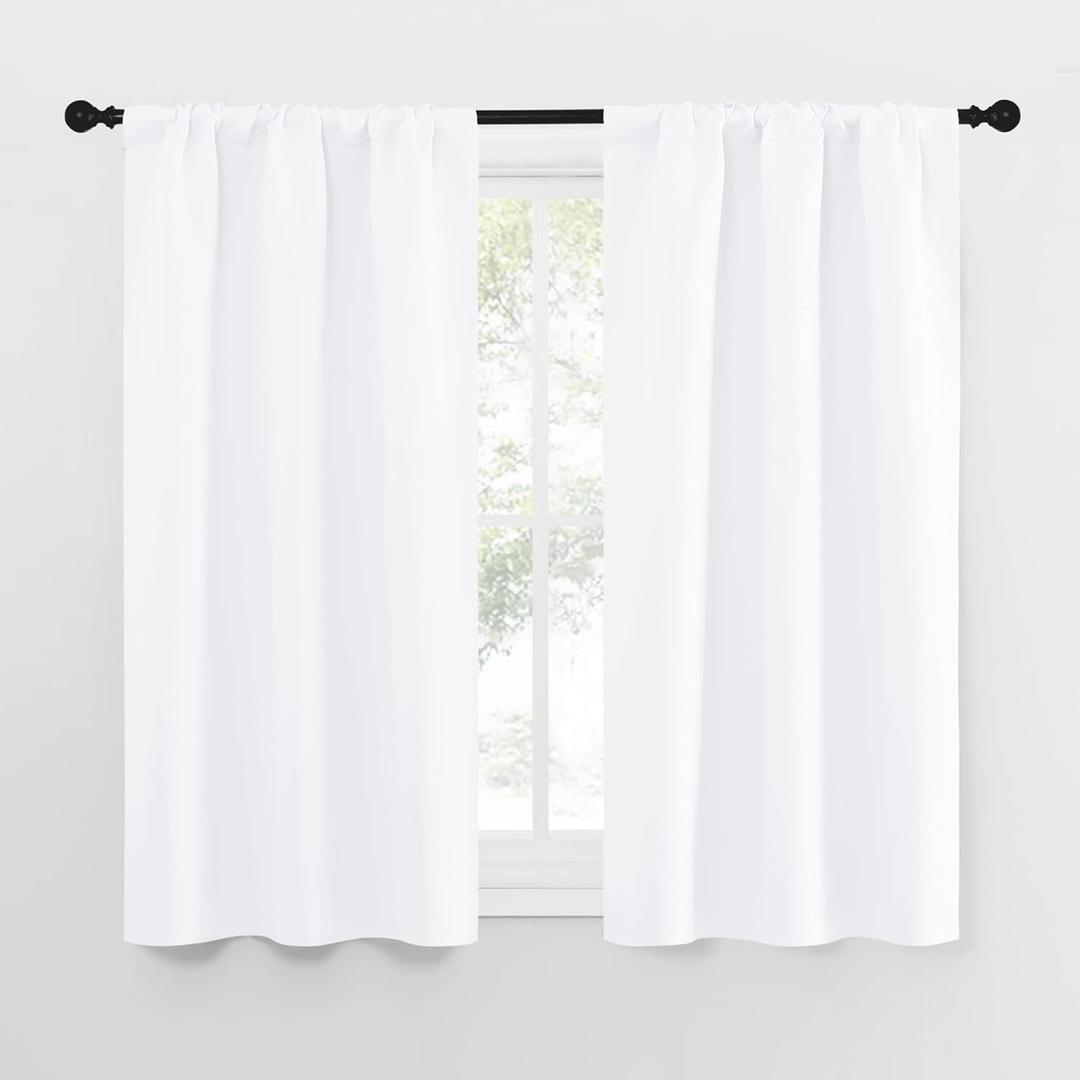 NICETOWN Kitchen Curtains, Short Home Decoration Curtains & Drapes, Small Window Draperies for Dining Room, Cupboard (White, 34 in x 54 in (W x L), Set of 2)