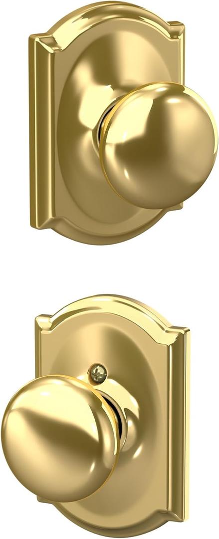 SCHLAGE F10 PLY 605 CAM Camelot Collection Plymouth Passage Knob, Bright Brass