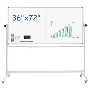 XIWODE Double-Sided Mobile Magnetic Dry Erase Whiteboard, 36 x 72 Inches, Rolling with Wheels & Aluminum Frame Stand for Home, School & Office