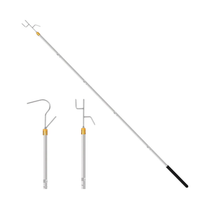 Clothes Hook Pole,29-71 Inch Adjustable Extension with Hook Bar. Suitable for Clothes Hanger Rod, Christmas light, Hanging Flowerpot Plants and Bird Feeder, Tent Shelter Camper Canopy (with two hooks)