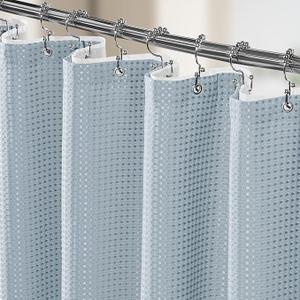 3 in 1 Shower Curtain Set, Waffle Shower Curtain and Liner Set with 12 Double Sided Shower Curtain Hooks, 258GSM Luxury Weighted Cloth Shower Curtains for Bathroom, 36 W x 64 H, Fog Blue
