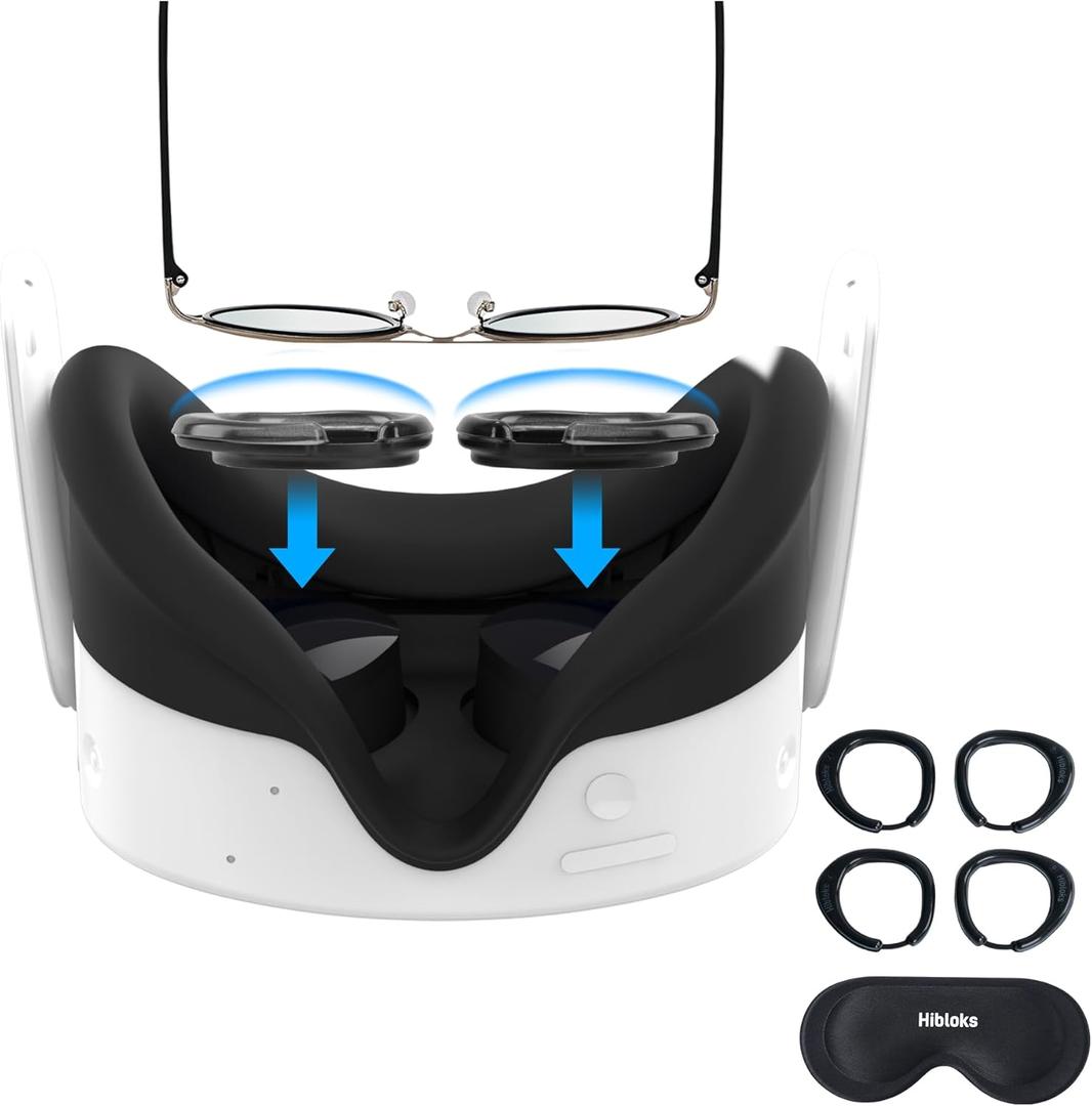 Hibloks Glasses Spacer for Meta/Oculus Quest 3S, Prevent Myopia Glasses and VR Lenses from Scratching. VR Protection Accessories with Silicone Anti-Scratch Ring and VR Universal Lens Protector Cover