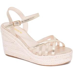 QDEGUY Platform High Heels Medium Width Comfortable Wedge Sandals for Women Dressy Espadrilles Wedding Summer (Gold,7)