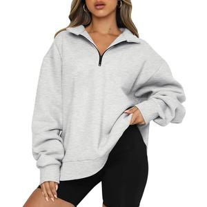 Womens Oversized Half Zip Long Sleeve Sweatshirt Solid Color Quarter Zipper Trendy Teen Girls Drop Shoulder Pullover Light Grey, No Size