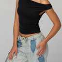 Off Shoulder Tops for Women Spring Going Out Crop Tank Tops Sexy Sleeveless Shirts (Black)