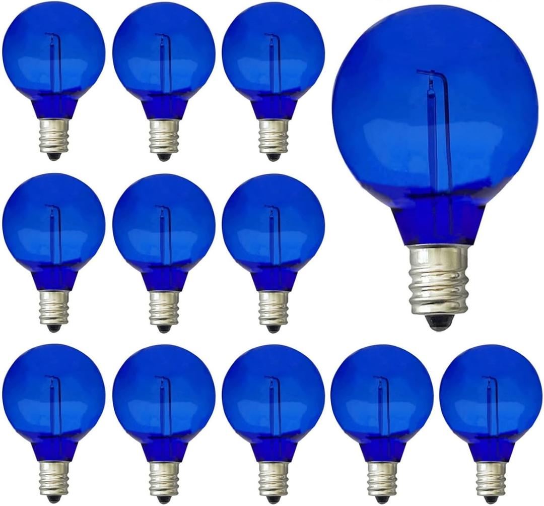 15 Pack G40 Light Bulbs LED Replacement Bulbs 1W Shatterproof Plastic G40 LED String Lights E12 Base G40 Globe Light Bulb LED Edison Bulbs for Indoor Outdoor Patio Home Christmas Decor(Blue)