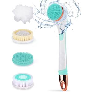 Color You Electric Body Brush for Exfoliating and Massage, Long Handle Electric Bath Brush Rechargeable Body Scrubber, Soft Silicone Spinning Skin Brush with 4 Spin Brush Heads for Man and Women (Green)