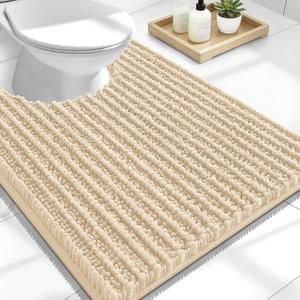 OLANLY Toilet Rugs U Shaped 24x20, Thick Soft and Absorbent Chenille Contour Bath Mat, Non-Slip Rubber Backing, Machine Washable Quick Dry Toilet Mat, Home Decor Accessories, Beige