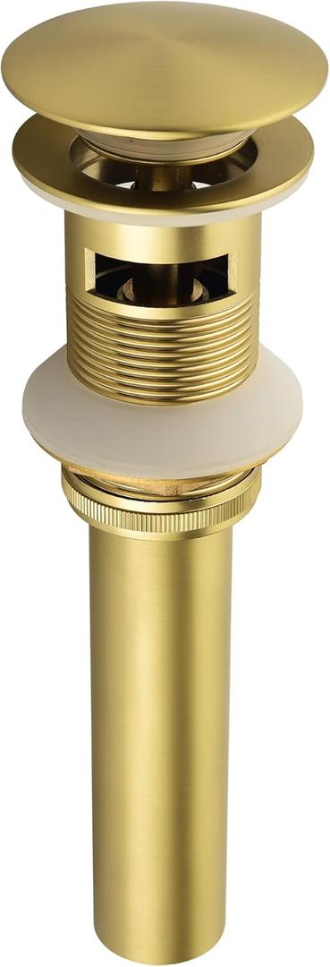 SHAMANDA Brass Bathroom Sink Drain, Vessel Vanity Sink Pop Up Drain Stopper with Overflow Lavatory Drain Assembly, Brushed Gold, DS101-3