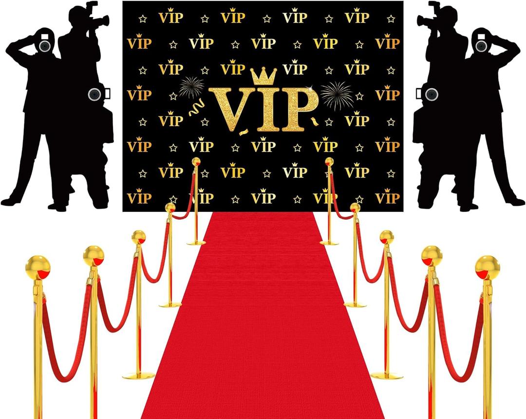 Red Carpet Runner for VIP Theme Party Decorations 6.5 x 5 ft VIP Photography Backdrop Movie Night Banner Paparazzi Props 2.6 x 15 ft Runner Rug Accessory for Home Film Party Supplies Favors