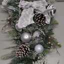 30" Christmas Teardrop Swag for Front Door Artificial Winter Swag Garland with Pine Cones, Berry Clusters, White Ball Ornaments and Ribbons for Thanksgiving Holiday Christmas Decoration