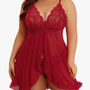 Avidlove Plus Size Lingerie for Women Sexy Lingerie Dress Lace Babydoll Lingerie V-Neck Open Front Strap Nightdress, 4XL