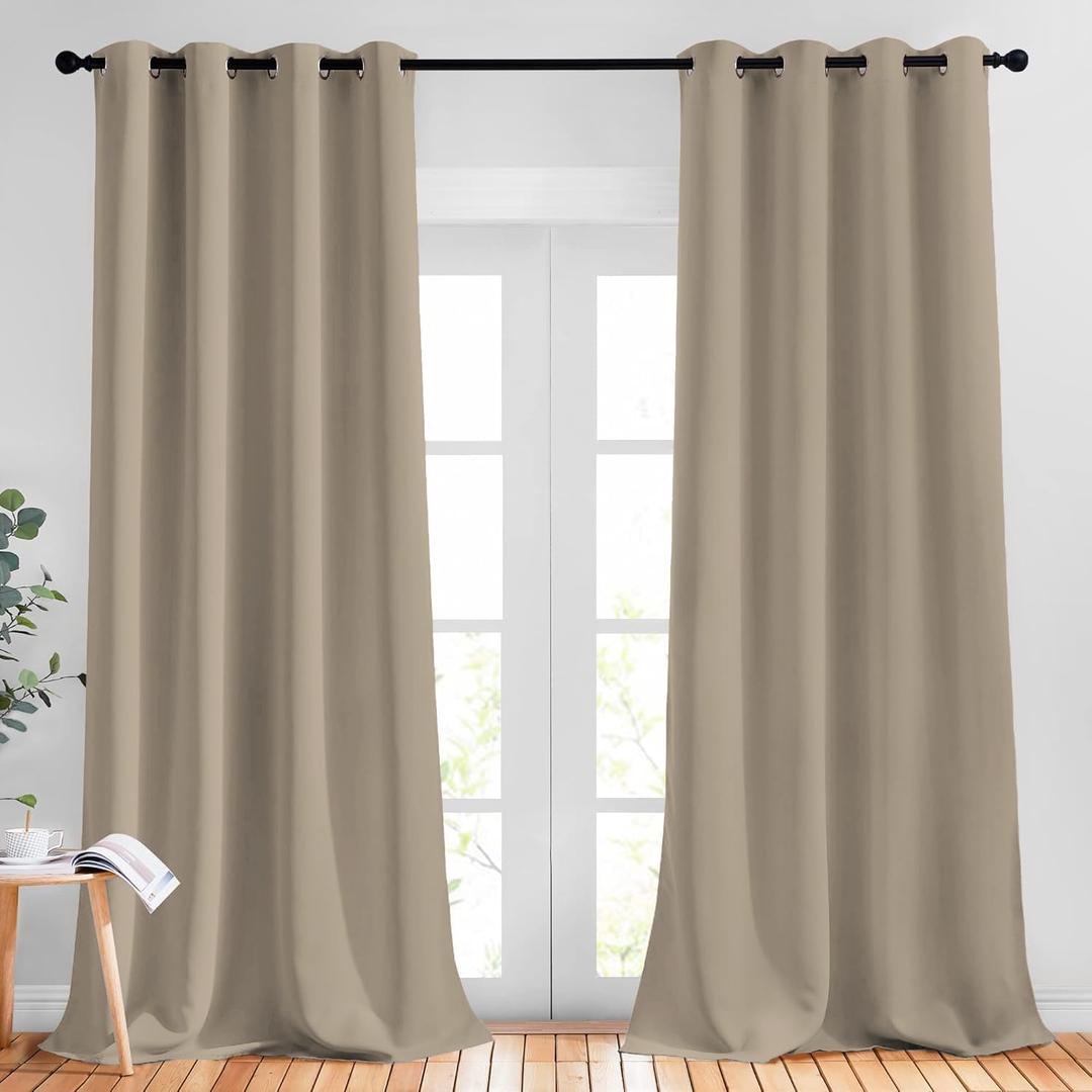 NICETOWN Bedroom Curtains Blackout Draperies - Noise Reducing Thermal Insulated Window Decorative Blackout Draperies/Drapes for Kid's Room (1 Pair, 52 x 95 inches in Taupe)