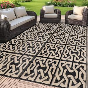 SAND MINE Reversible Mats, Plastic Straw Rug, Modern Area Rug, Large Floor Mat and Rug for Outdoors, RV, Patio, Backyard, Deck, Picnic, Beach, Camping, Trailer, Black & Beige, 5' x 8' SAND MINE Reversible Mats, Plastic Straw Rug, Modern Area Rug, Large Floor Mat and Rug for Outdoors, RV, Patio, Backyard, Deck, Picnic, Beach, Camping, Trailer, Black & Beige, 5' x 8'