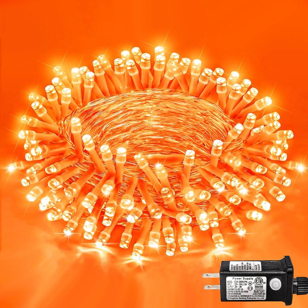 120 LED Christmas Lights Outdoor 40 FT String Lights Indoor Outdoor Clear Wire with 8 Modes, Plug in Waterproof Orange Fairy String Light for Indoor Christmas Thanksgiving Decorations