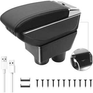 Car Armrest Box Fit for Nissan Versa 2012-2019, 7USB Double-Layer Armrest Organizer Box Centre Consoles with Cup Holder Interior Arm Rest Automotive Accessories (7 USB Ports, Black Thread)