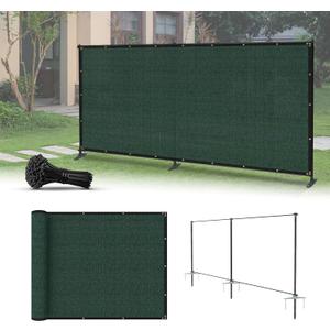 5'x12' Privacy Fence Kit Freestanding Mesh Screen with Iron Poles Temporary Fencing Outdoor Patio Backyard Divider Dog Air Conditioner Trash Fence Green Custom