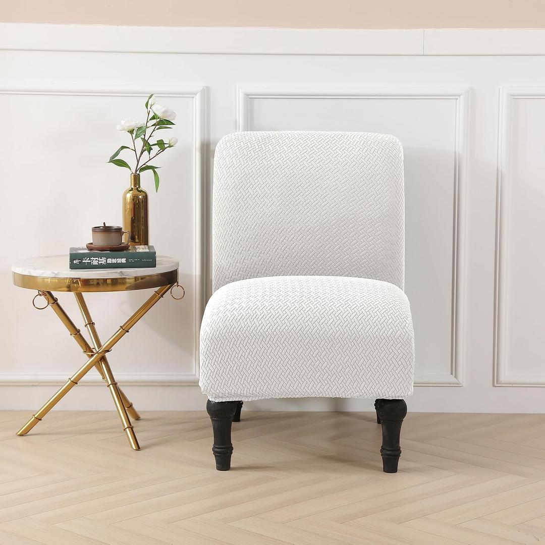LiveGo Armless Accent Chair Cover Slipcover,Slipper Chair Stretch Spandex Removable for Armless Chair Furniture Protector for Living Dining Room Hotel (White)