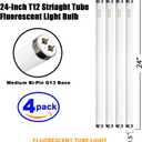Konideke F20T12/WW 20 Watt Soft Warm White, T12 Fluorescent Tube Light Bulb 20W 24 Inch, 2Ft F20T12/DSW/RP Replacement for F20T12 F20T12KB/ECO/RVL F20T12KB/ECO F20T12/SPX30 1250Lm G13 4 Count