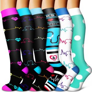 Copper Compression Socks for Women & Men (6 pairs) - Best Support for Nurses, Running, Hiking, Recovery (Size: 20" Long Stretches Farther)