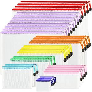 VVCOIIROEI 32pcs Mesh Zipper Pouch Bags, 8 Sizes, 8 Colors Zipper Pouches for Organizing, Board Game Storage, Travel, School Office