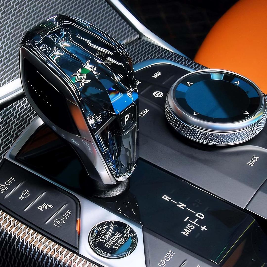 MH 4-Piece Crystal Shift Knob Handle (LHD) Accessories with Orange LED Light X - for BMW X3 X5 X6 X7 G01 G02 G08 G05 G06 G16 G29 i4 ix3/Z4 Series