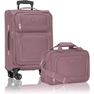 U.S. Traveler Rio Lightweight Softside Rolling Carry-on Suitcase, 4-Wheel Set, Mauve, 22"/14"