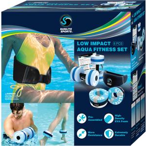 Sunlite Sports Water Workout Combo Set, High Density Water Weights for Pool Exercise, Dumbell, Swim Belt, Aerobics Equipment, Aqua Jogger Belt, Pool Fitness, Aqua Therapy & Exercise