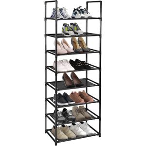 8 Tiers Tall Shoe Rack, Sturdy Shoe Shelf Shoe Organizer Free Standing Shoe Racks 16-20 Pairs Narrow Shoe Rack for Closet Entrance Hallway (Black)