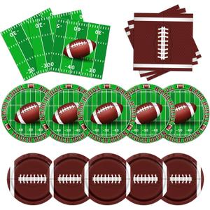 Football Party Decorations,100pcs Football Paper Plates and Napkins Tableware Includes Touchdown Plates and Football Napkins for Gameday Tailgate Party Football Themed Party Decorations,Serve 25