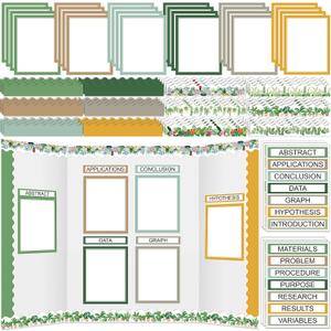 90 Pcs Science Fair Board Supplies 60 Trim Scalloped Bulletin Borders 24 Presentation Board Subtitles 6 Science Fair Titles for Classroom Display Boards (Plant)
