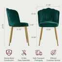VECELO Velvet Dining Chairs Set of 2, Modern Upholstered Kitchen Chairs with Thick Cushions, Curved Padded Backrest and Metal Legs, for Kitchen, Dining Room, Living Room, Green