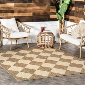nuLOOM 4' x 6' Outdoor Performance Area Rug, Stain Resistant, Weather Resistant, High Traffic, Patio, Balcony, Outside, Sabina Brown