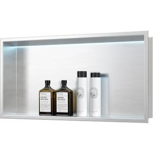 Stainless Steel Shower Niche 24" X 12", No Tile Needed Wall Niche with RGB Led Light, Recessed Niche Shower for Bathroom Storage Over Mount Installation, Brushed Nickel