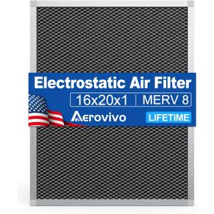 16x20x1 Reusable Electrostatic Air Filter - Washable, MERV 8, Lifetime Use - Economical Solution for Cleaner Air in Home or Office (Actual Size:15.5x19.75x0.82 in)