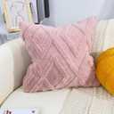 Set of 2 Faux Fur Pink Throw Pillow Covers 18x18,Soft Checkborad Pattern Decorative Boho Pillow Cover Case Cushion Cover for Sofa Couch Bed Livingroom Farmhouse,Modern Accent