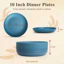 Deep Dinner Plates 10 Inch, Plastic Plates Reusable, Unbreakable Wheat Straw Plates Set of 8, Microwave and Dishwasher Safe Serving Plate for Main Course - Blue