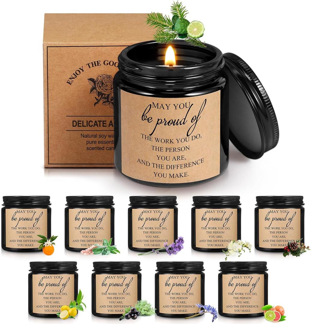 Fumete 10 Pcs Valentines Gifts Jars Scented Soy Candles 3.5 oz The Difference Candles Team Thank You Gifts Employees Coworker Appreciation Volunteers Nurse Teachers(Black,Proud)