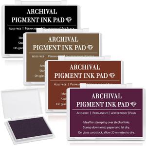 MotiMind 4 Pcs 4 Colors Archival Pigment Waterproof Ink Pad for Stamps 4.1 x 2.9 Inch Permanent Waterproof Ink Pad for Card Making, Stamping, Scrapbooking Gift (Colorful)
