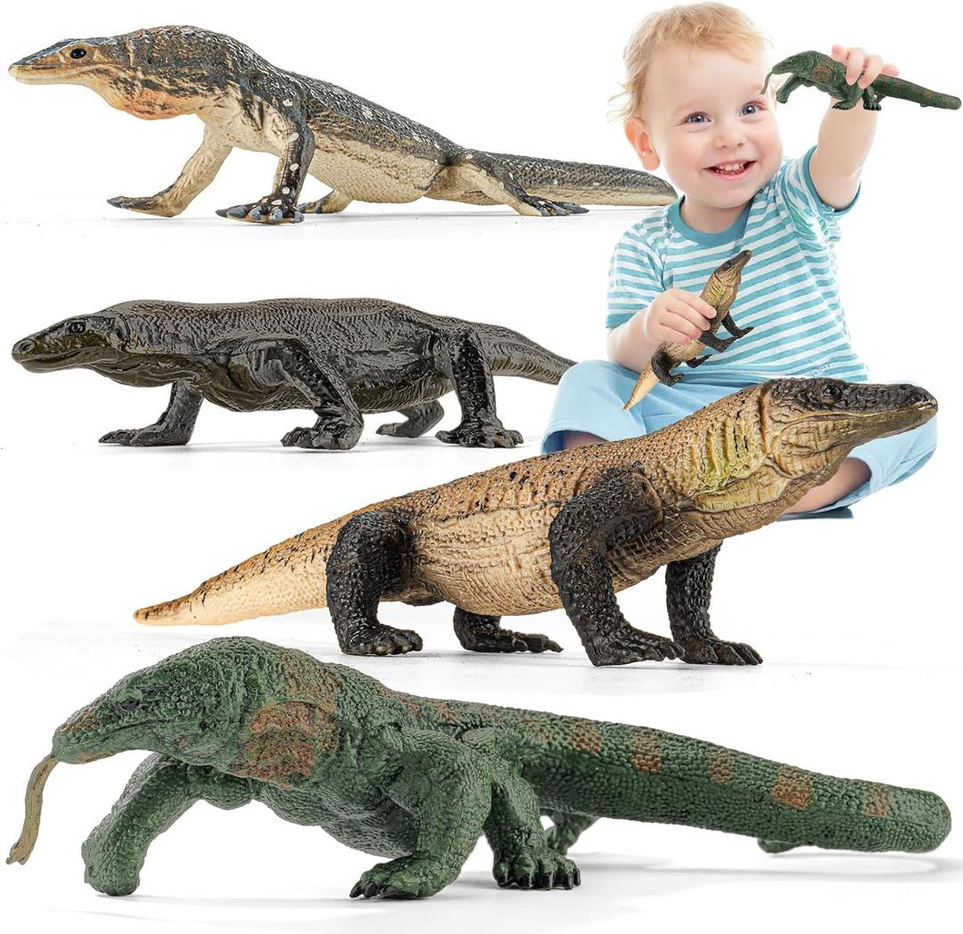 4PCS Komodo Dragon Lizard Animal Figurines Toys,Realistic Plastic Lizard Toys Realistic Reptile Figures, Educational Toy for Boys,Girls, and Kids