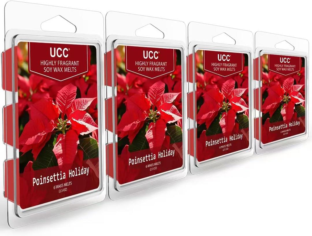 UCC Christmas Wax Melts, Premium Plant Based Natural Soy Scented Melts Cubes, Wax Melts Tarts, Colored Wax Melt Gift - 4 Pack