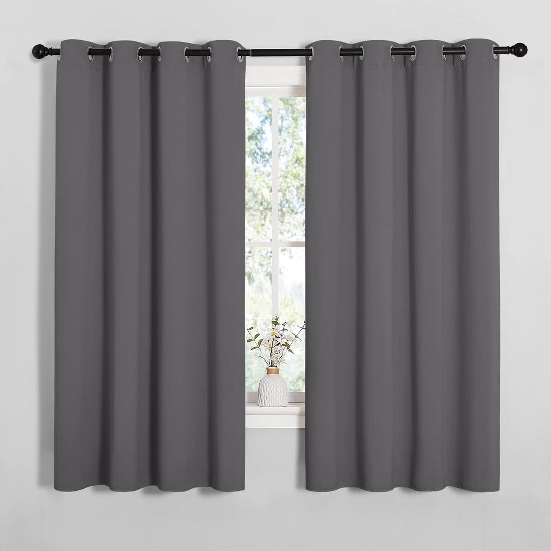 NICETOWN Grey Blackout Curtain Panels for Bedroom, 2 Panels, W55 x L57-inch, Grey, Thermal Insulated Grommet Top Blackout Draperies and Drapes for Basement