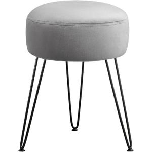 LUE BONA Vanity Stool, Gray Vanity Stools for Makeup Room, Round Ottoman Foot Stool, Velvet Footrest Vanity Chair for Bathroom Vanity, Bedroom, Living Room, Entryway, Offices (Grey)