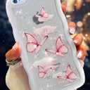 2 x Likiyami for iPhone SE Case 2022/2020/3rd/2rd, iPhone 8 Case, for iPhone 7 Case - Wave Frame Design Women Girls Cute Cover Glitter Bling Butterfly with Clear Soft Silicone Girly Fashion Shockproof
