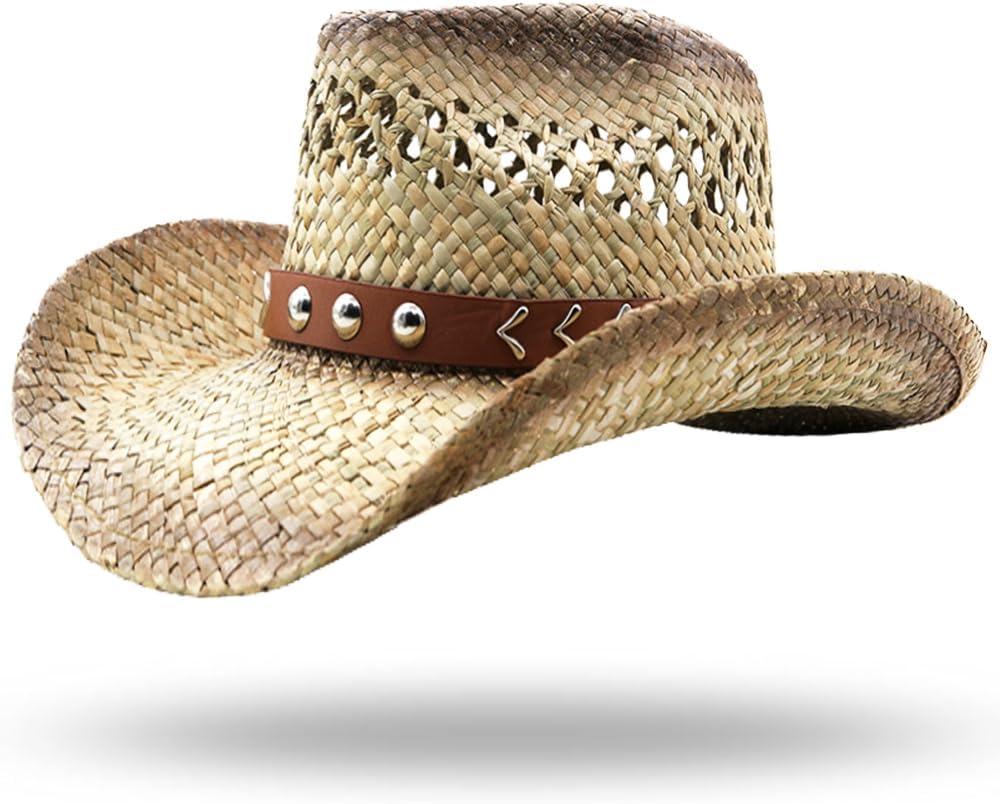 thuizen Western Hollow Gradient Straw Cowboy Hat (One Size, Rivet)
